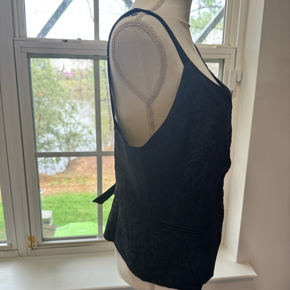 Black Brocade Button-Front Vest | New with Tags - Picture 6 of 10